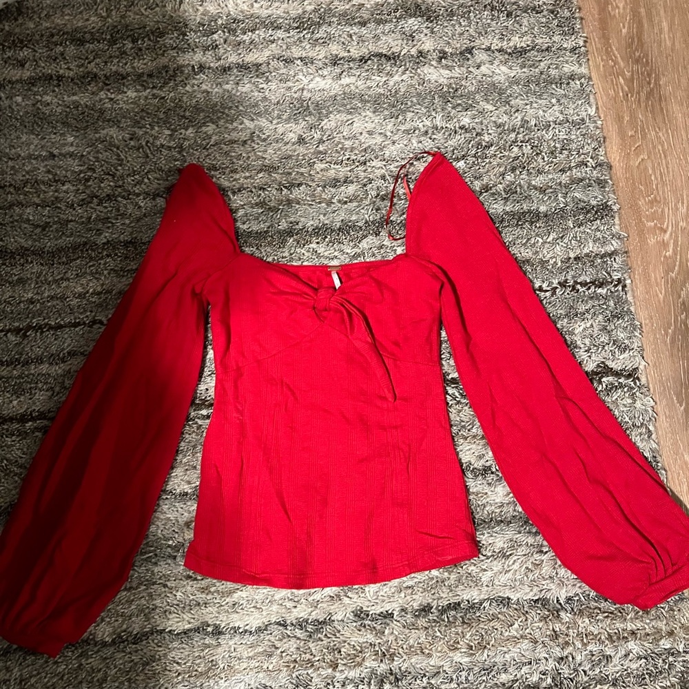 Free people red balloon sleeve top
